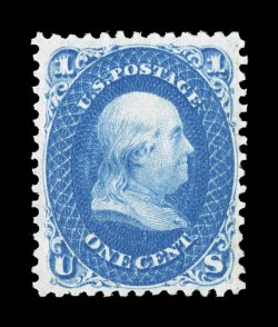 63, 1c Blue, lovely rich color and a crisp impression on bright white paper, well centered within large margins, full fresh o.g., lightly hinged, very fine 1995 PF
certificate.