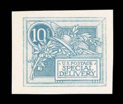 E7-E4 var, 10c Green blue woodcut essay on yellowish card, Type I, with frame lines and no vertical lines in text, palette and circle surrounding 10, very large margins,
extremely fine this and the following seven essays are all extremely sca