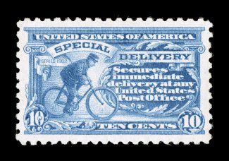 E9, 10c Ultramarine, exceedingly well centered within rather large margins, bright fresh color on pristine white paper, o.g., n.h., extremely fine 2007 PSE certificate (XF 90
SMQ $830.00).