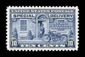 E12a, 10c Deep ultramarine, exceedingly well centered within wide margins, sumptuously rich color and a well defined impression, o.g., n.h., extremely fine 2004 PSE certificate
(XF-Superb 95 SMQ $580.00).