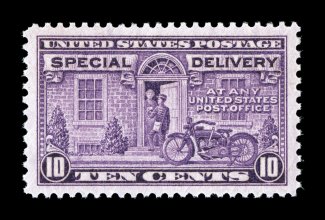 E15a, 10c Red lilac, precisely centered within very large margins, deep intense color and impression, pristine o.g., n.h., extremely fine gem 2007 PSE certificate (Superb 98
SMQ $150.00) only one stamp grades higher (100).