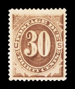 J6, 30c Brown, premium quality mint example, featuring extravagantly large margins all around which are most uncharacteristic of this, plus it is remarkably well centered and
margined, rich color, full o.g., lightly hinged, extremely fine and ha