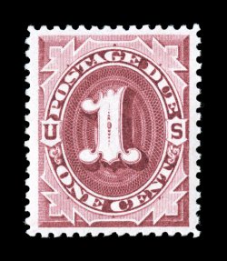 J22, 1c Bright claret, lovely mint single that is wonderfully well centered within particularly wide margins, gorgeous intense color on bright white paper, pristine o.g., n.h.,
extremely fine.