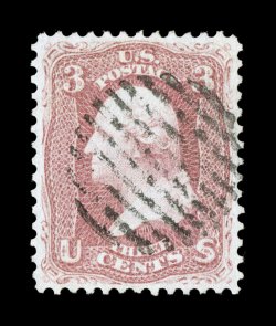 64b, 3c Rose pink, attractive used example, being unusually well centered and with strong Rose pink color, light grid cancel, extremely fine 2006 PF certificate (XF 90 SMQ
$430.00).