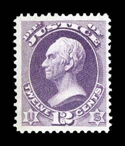 O30, 12c Justice, well centered within remarkably large margins for any official stamp, wonderfully fresh color, o.g., lightly hinged, extremely fine 1998 PF
certificate.
