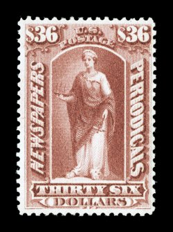 PR77, $36.00 Indian red, strong fresh color, attractively centered, o.g., never hinged (quite scarce thus), very fine 1996 PF certificate.