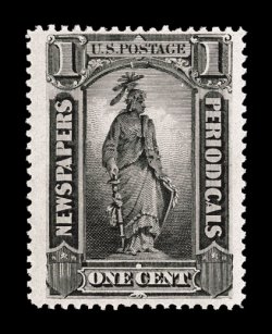 PR90, 1c Intense black, very well centered within incredibly wide margins, strong rich color and a well incised impression, o.g., n.h., extremely fine actually a very difficult
stamp to find in this impressive never hinged condition photocopy