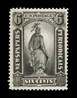 PR93, 6c Intense black, well centered within unusually large margins, strong color and a sharp impression, fresh clean o.g., never hinged, very fine and choice the Six Cent
Bureau is one of the most elusive and misidentified of all the newspape