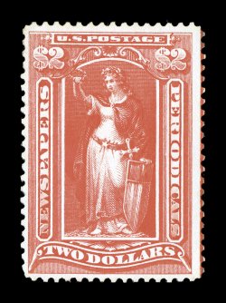 PR108, $2.00 Scarlet, beautiful color that is incredibly deep and vibrant, nicely centered within large margins, fresh clean o.g., faintly hinged, very fine and scarce 1991 PSE
certificate.