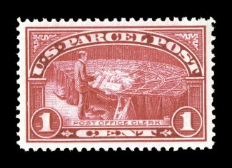 Q1, 1c Parcel Post, eye-catching mint single, with glorious rich color and a striking vivid impression on bright white paper, exceedingly well centered within wide margins,
pristine o.g., n.h., extremely fine gem 2006 PSE certificate (XF-Superb