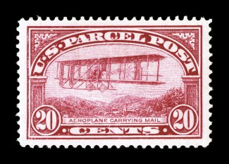 Q8, 20c Parcel Post, outstanding centering amid lavishly large margins, bright fresh color, o.g., n.h., extremely fine and exceptionally choice 1989 PF certificate and a 2007
PSE certificate (XF 90 Jumbo SMQ $820.00 for 90 and $2,100.00 for 95