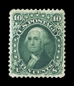68, 10c Yellow green, uncommonly well centered and margined, deeply rich color and a strong impression, o.g., lightly hinged, choice very fine 2000 and 2007 PF certificates
(latter grading VF 80 SMQ $1,250.00).