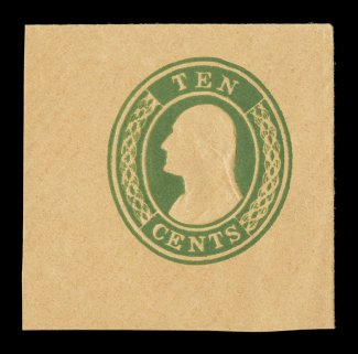 U16, 10c Green on buff, particularly attractive mint cut square, being a full corner measuring 43x42mm, bright color on fresh and especially pretty buff paper, extremely fine
ex-Whitington.