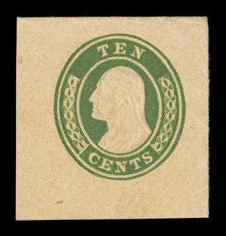 U18, 10c Green on buff, full corner mint cut square, balanced 37x39mm, intense deep color and strong embossing, very fine ex-Whitington.