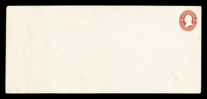 U30, 6c Red on white, die 10, size, 21, knife 94, wmk. 1, an exceptionally rare mint star die entire, nice color and strong embossing, this is the only size envelope in which
this value comes, paper wrinkles to the envelope and small tone spots,