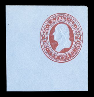 U245, 2c Red on blue, mint cut square, full corner measuring 48x49mm, crisp embossing, very fine.