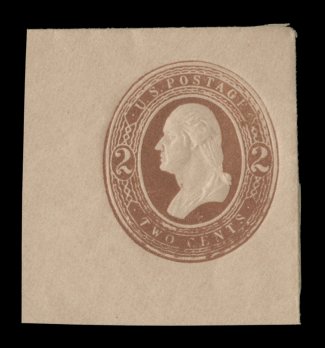 U276, 2c Brown on fawn, round O in TWO, select mint cut square, measuring an impressive 41x44mm, very fresh with strong embossing, extremely fine a very scarce cut square,
especially this large.