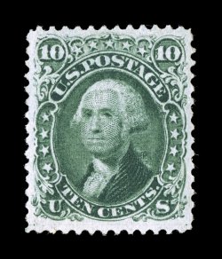 68a var., 10c Blue green, well centered within large margins, rich color in the scarce and distinctive Blue green shade, full o.g. that is slightly mount-disturbed, choice very
fine 2005 PF certificate.