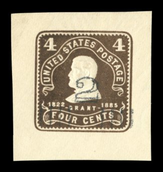 U463, 2c on 4c Chocolate on amber, type 3 surcharge, mint cut square, measuring 38x41mm, fresh and with strong embossing, extremely fine.