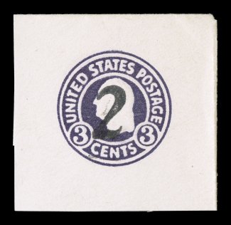 U479, 2 on 3c Dark violet on white, die 1, mint cut square, full corner measuring an impressive 45x44mm, bright and fresh, extremely fine 1979 PF certificate.