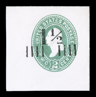 U486, 1 12c on 2c Green on white, mint cut square, full corner measuring 42x43mm, sharp embossing on exceptionally fresh paper, extremely fine a handsome and select example of
this scarce cut square 1978 PF certificate.
