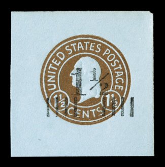 U506, 1 12c on 1 12c Brown on blue, die 8, mint cut square, full corner measuring 42x43mm, bright and fresh, extremely fine.