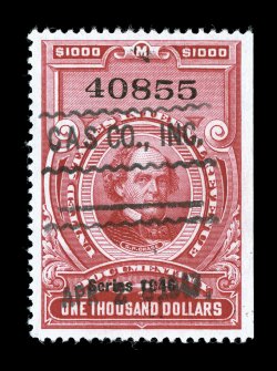 R460, $10.000 Carmine, Series 1946, gem used example, extraordinarily well centered within extravagantly large margins, deep intense color, neatly struck handstamp cancel,
extremely fine 2006 PF certificate (XF 90).
