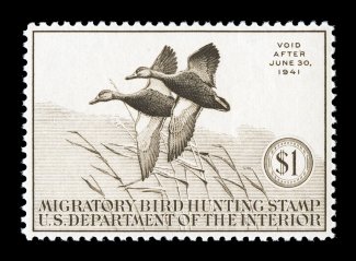 RW7, 1940 $1.00 Sepia, uncommonly well centered, rich color, unblemished o.g., n.h., extremely fine 2007 PSE certificate (VF-XF 85 SMQ $280.00).