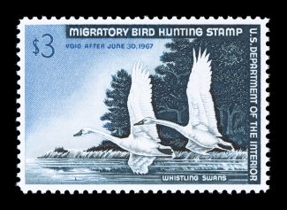 RW33, 1966 $3.00 Multicolored, exceptionally well centered and margined, bright and fresh, o.g., n.h., extremely fine 2007 PSE certificate (XF-Superb 95 SMQ
$200.00).