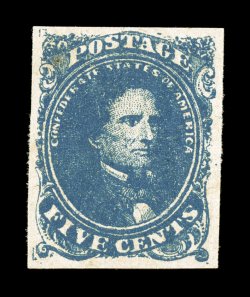 4a, 5c Dark blue, a remarkably fresh and choice mint example, possessing deep luxuriant color and a razor-sharp impression, large even margins all around, o.g., never hinged,
extremely fine gem never hinged copies of this stamp are rarely e