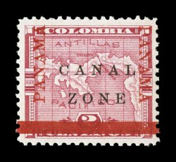 11b, 2c Rose, Panama overprints and bar inverted, uncharacteristically well centered within large margins, wonderfully bright and fresh, fresh clean o.g., lightly hinged, very
fine and quite choice only 200 printed 2006 PF certificate.