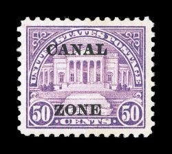 80, 50c Lilac, a superlative mint single, featuring extravagantly large margins all around and being incredibly well centered within these impressive borders, stunning
prooflike color and impression, unblemished o.g., n.h., an extremely fine gem