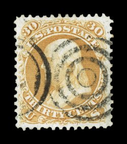 71, 30c Orange, used, far better centering and with much larger margins than typically found, rich color and a crisp impression, light target cancels, extremely fine
encapsulated PSE certificate (XF 90 SMQ $540.00).