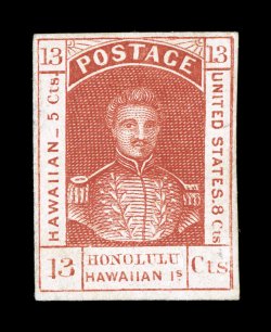 6, 13c Dark red, unused, full to large margins all around, brilliantly rich color, very fine 1989 PF certificate.