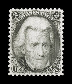 73, 2c Black, exceptionally well centered and margined, lovely fresh color and a crisp impression on bright white paper, full o.g., lightly hinged, extremely fine a select
quality Two Cent Black Jack 2007 PF certificate (XF 90 SMQ $1,000.00