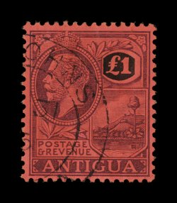 64, 1922 £1 Violet and black on red, a lovely used single of this key high value, exceptionally well centered and fresh with light double-circle c.d.s. postmark, very fine and
exceedingly choice an elusive stamp in this premium used condition (