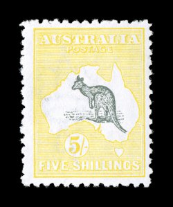 44, 1915 5- Yellow and grey, mint single with attractive delicate yellow and deep gray colors, o.g., lightly hinged, very fine (S.G. 30 £650).