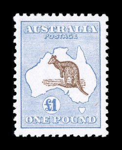 56, 1916 £1 Ultramarine and brown, a wonderfully well centered mint single, exceptionally fresh with luxuriant colors on bright white paper, o.g., very lightly hinged,
extremely fine (S.G. 44 £1,900).