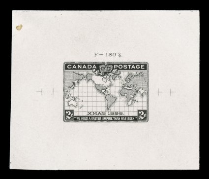1898 2c Imperial Penny Postage, die proof of the accepted black engraved die F-139 12, printed directly on thin card showing virtually the entire die sinkage, measuring
70x60mm, the die number is above the design and the registration marks are f