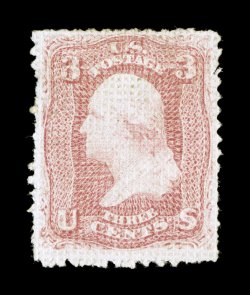 79, 3c Rose, A grill, a very rare mint single, with stronger color and impression than typically found on this stamp, usual perforation flaws found on all A grills, full
original gum, small thin spot and a minute pinhole, fine appearance 19