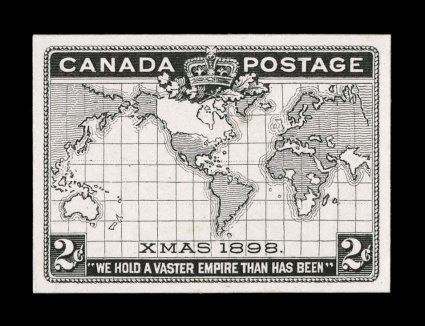 1898 2c Imperial Penny Postage, die proof of the accepted black engraved die F-139 12, printed directly on thin card, another stamp size example with full large even margins
all around, very fine Mr. Fawns award-winning collection is quite dis
