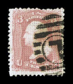 79, 3c Rose, A grill, used, excellent perforations that are much more intact than normally encountered on this A grill, marvelously fresh color as well, nicely centered, choice
very fine 1992 PF certificate.