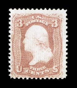 83, 3c Rose, C grill, warm rich color and a fine impression, o.g., lightly hinged, fine a rare stamp with full original gum 1985 PF certificate for a block of four, this being
the top right stamp.