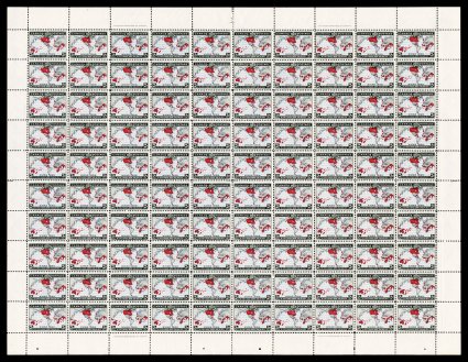 1898 2c Black, lavender and carmine Imperial Penny Postage, full intact sheet of 100, plate 1 from the first printing with true lavender color for the oceans, a marvelously
well preserved sheet being truly amazing when one considers the size of a