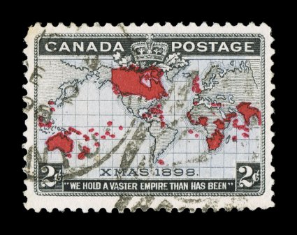 1898 2c Black, lavender and carmine Imperial Penny Postage, earliest documented usage, an exceptionally well centered single, strong bright colors of the first printing,
possessing a large portion of TorontoDec 2 98 duplex cancel, the very day