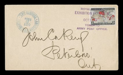 1898 2c Black, lavender and carmine Imperial Penny Postage, handsome cover with attractive and well centered single showing a uniform muddy water effect that neatly complements
the buff color of the envelope, tied by a special purple Royal Rev