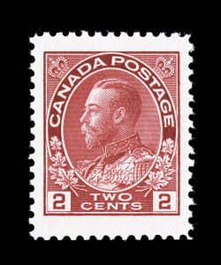 106, 1911 2c Carmine, a stunning jumbo single being virtually perfectly centered within balanced margins that are extra large at sides and the most enormous margins at top and
bottom that we have ever seen on an any Admiral issue, radiant colo