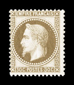 34 var., 1867 30c Pale brown, remarkably fresh example of this scarcer shade with excellent clear brown color, pristine o.g., never hinged, nearly very fine for this difficult
series 2003 Behr certificate (Yvert 30a for hinged Ç975).