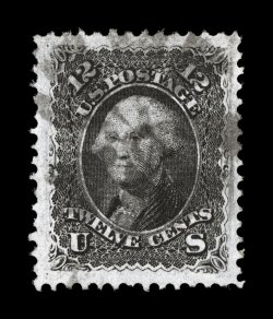 97, 12c Black, F grill, an amazing used single, sporting margins of enormous size and being remarkably well centered within these extraordinary borders, deep jet black color and
a prooflike impression on brilliantly white paper, light segmen