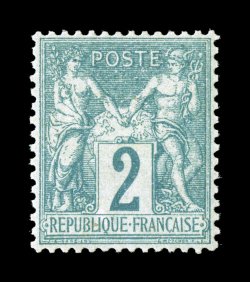 65, 1876 2c Green on greenish, Ty. I, marvelously well centered mint single of this scarce value in Type I, intense deep green color, on fresh paper, surrounded by full even
perforations, full o.g., never hinged, extremely fine gem an exception